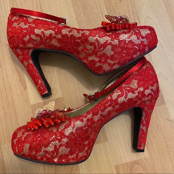 Red lace heels - Picture 5 of 8
